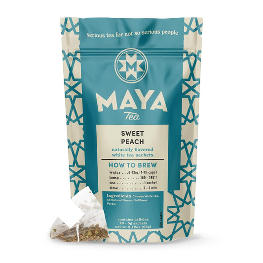 Maya Tea Sweet Peach White Tea Sachets, Contains Caffeine, All Natural, Pack of 20