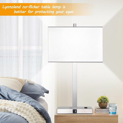 21" Touch Bedside lamps with 2 USB & AC Outlets, 3-Way Dimmable Bedside Table Lamps Set of 2 for Bedroom Living Room Office Reading, Gray Shade Lamps for Night Stands, 5000K LED Bulbs Included