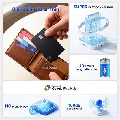 eirix 2 Pack Wallet Tracker Card (iOS and Android) Ultra Slim 0.07in IP68 Waterproof Rechargeable Work with Apple Find My & Google Find Hub, Item Locator for Card Holder,Passports,Money Clips
