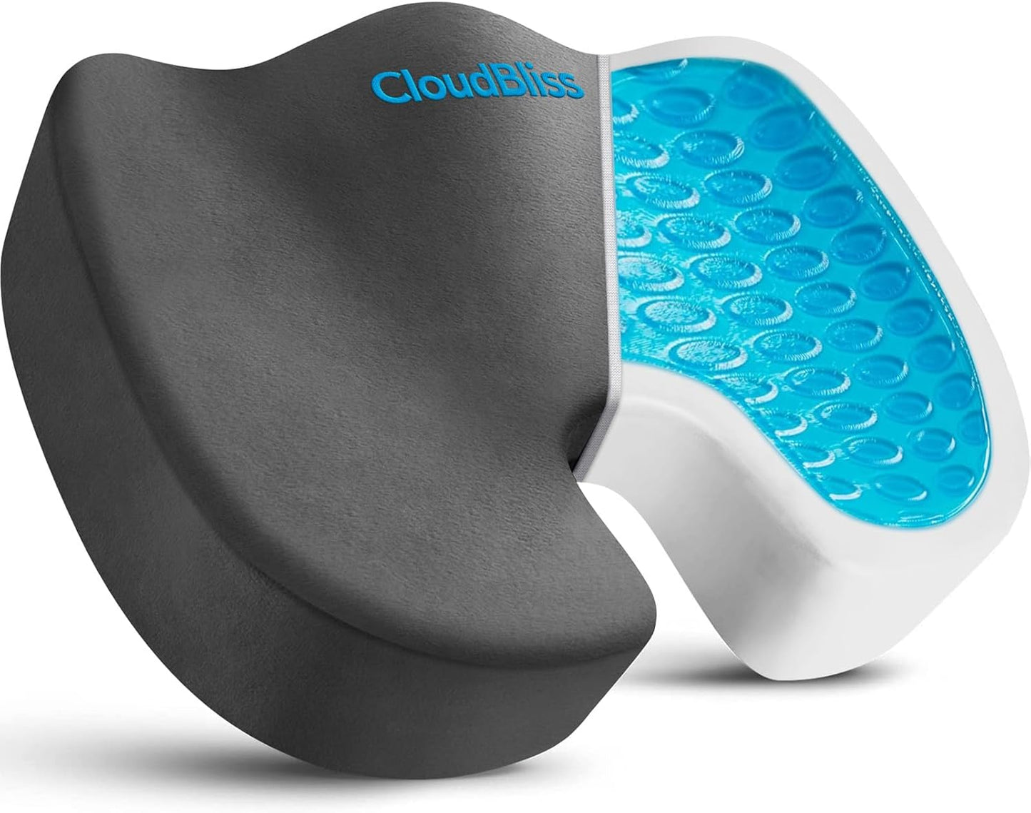 CloudBliss Gel Seat Cushion - Cooling Gel Enhanced Memory Foam Ergonomic Seat Cushion for Long Sitting for Office, Game, Car, Automotive, Airplane (Large, Black)
