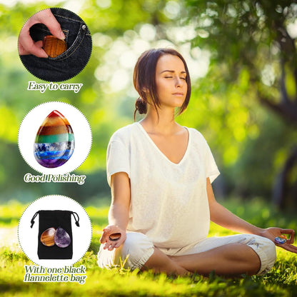 Roowest 4 Pcs Thumb Worry Stone for Anxiety Natural Crystal Healing Stone Chakras Amethyst Tiger Eye Quartz Pocket Hug Gift for Office Stress Meditation(Chromashift,Oval)