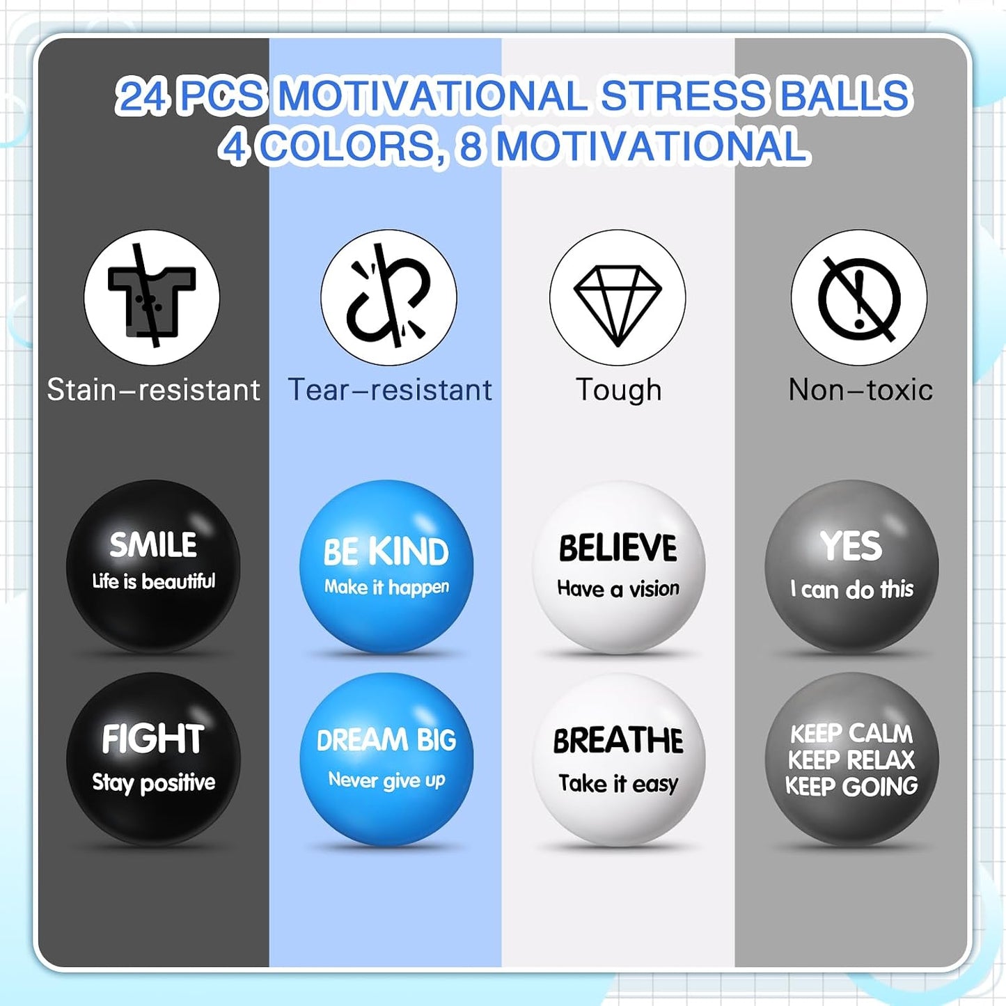 Liliful 100 Pcs Motivational Stress Balls Bulk Inspirational Squeeze Balls for Adults Anxiety Relief Fidget Toys Office Employee Gifts Classroom Rewards 2.2 Inch (Bright Colors)