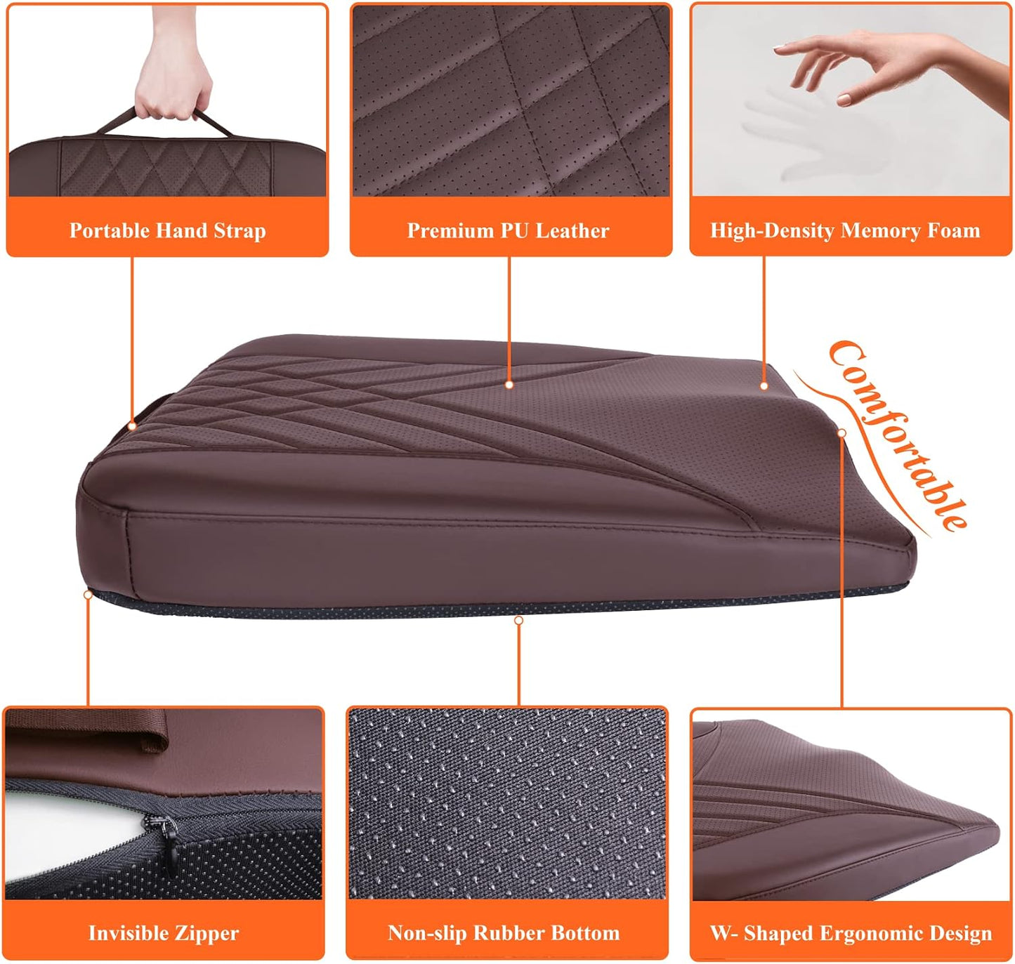 kingphenix Premium Car Seat Cushion, Memory Foam Driver Seat Cushion to Improve Driving View- Coccyx & Lower Back Pain Relief - Seat Cushion for Car, Truck, Office Chair (Leather Black)