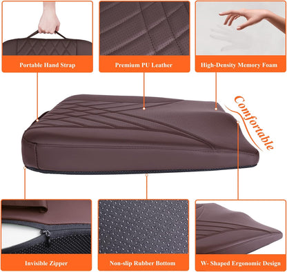 kingphenix Premium Car Seat Cushion, Memory Foam Driver Seat Cushion to Improve Driving View- Coccyx & Lower Back Pain Relief - Seat Cushion for Car, Truck, Office Chair (Leather Black)