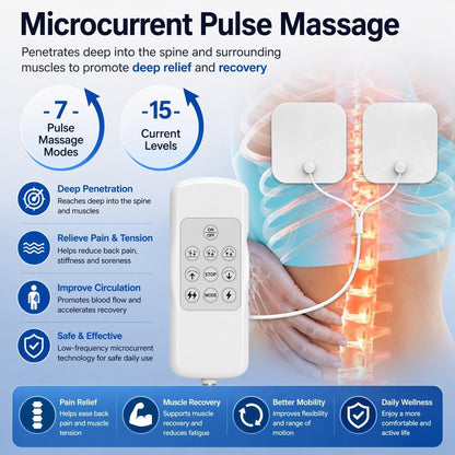 BREEV® Back Stretcher with EMS Electric Pulse Massage, Lumbar Support for Lower Back Pain Relief, Adjustable Spine Decompression Device, 108 Acupressure Nodes & Remote Control