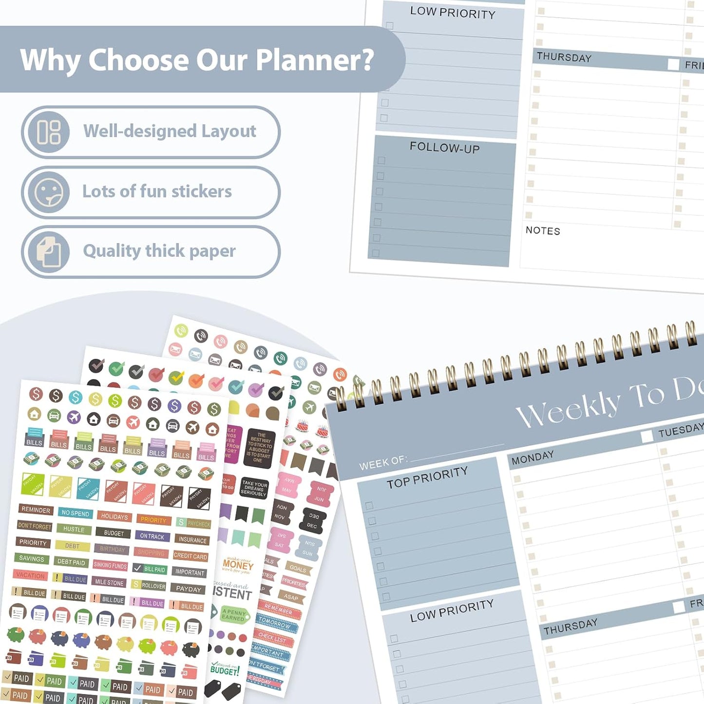 Weekly To Do List Notepad, Undated Planner with 52 Sheets (8.5''x11'') | Desk Accessories and Supplies, Women & Man, Home School & Work
