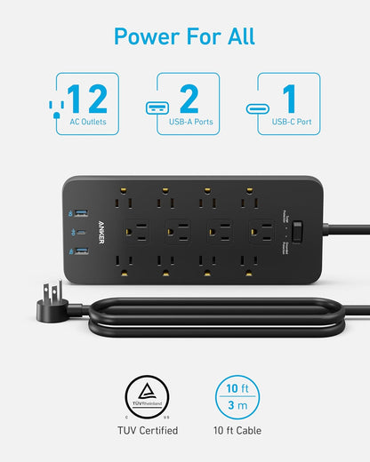 Anker Power Strip with 2100J Surge Protector, Outlet Extender, 20W, 12 AC