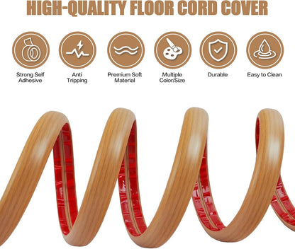 Floor Cord Cover Self Adhesive Cord Hider,10FT Cable Management, Extension Strip Protector for Wires, Prevent Cable Trips for Offices, Gyms, Exhibitions Cavity 0.39"(W) x 0.27"(H) BrownWood