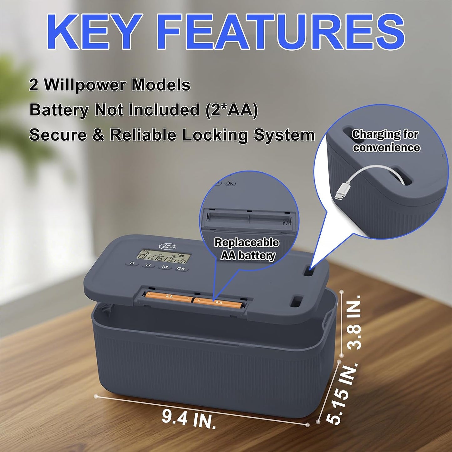 Timed Lock Box - Unplug from Cell Phones, Video Games, Socials, Snacks, Distractions - Time Locking Container - 30 Days Max Timer - Be More Present, Productive & Focused - Gray