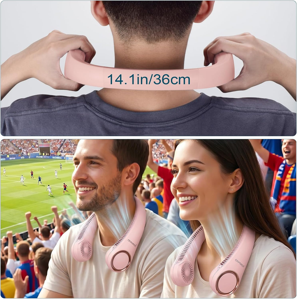 CIVPOWER Neck Fan: Portable Personal Neck Cooling Rechargeable Bladeless Fan - Hands Free 3 Speed 4000 mAh Battery USB Operated Wearable Headphone Design - Gift for Men Women Outdoor (White)