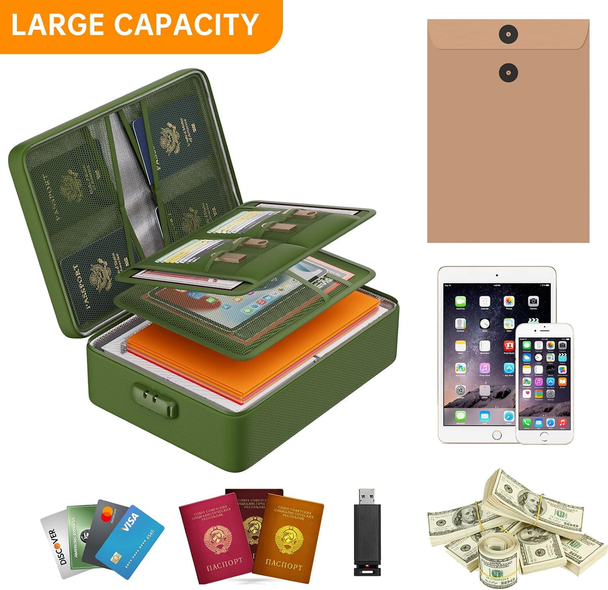 DocSafe 5200°F Fireproof Document Organizer Box with Lock, Heat Insulated
