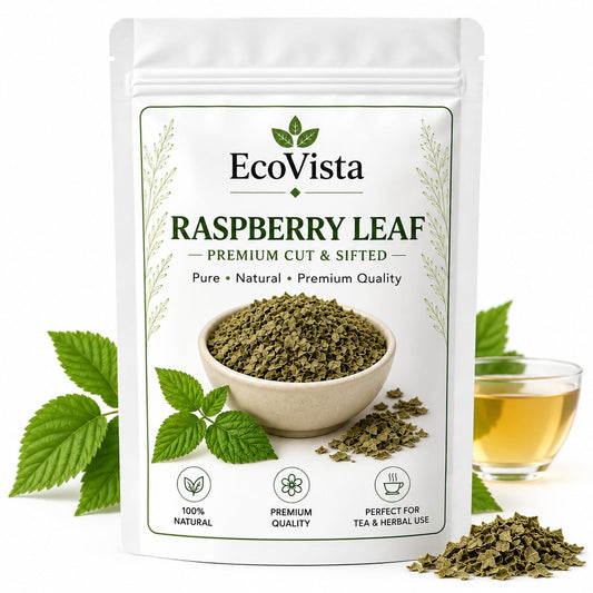 Ecovista Organic Raspberry Leaf (Rubus Idaeus) 4oz – Premium Cut & Sifted Raspberry Leaves for Herbal Tea, Loose Leaf Tea Blends, DIY Herbal Preparations, Resealable Freshness Pouch