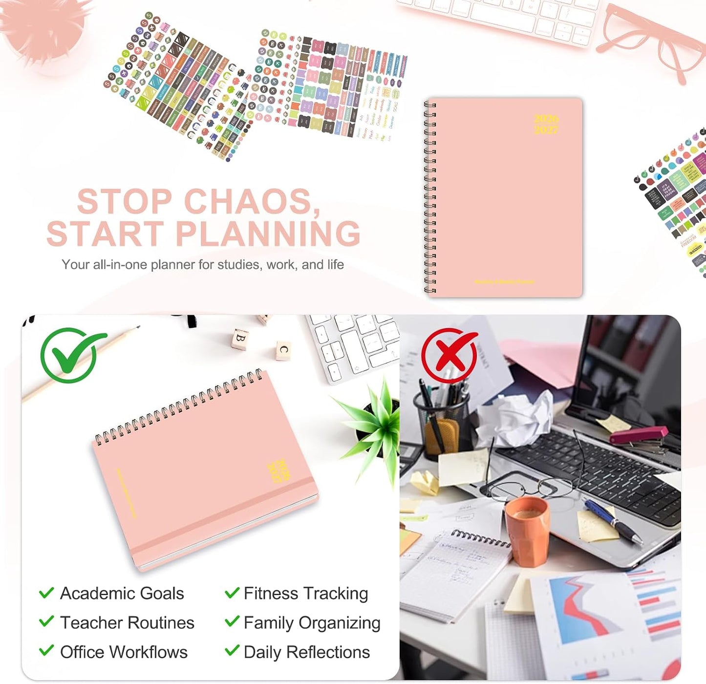 Planner 2026-2027, Weekly and Monthly Calendar Planner, JUL 2026 - JUN 2027 | A5(6.3'' x 8.5''), Hardcover, Agenda Book, Sprial Bound, Inner Pocket, Office and School Use