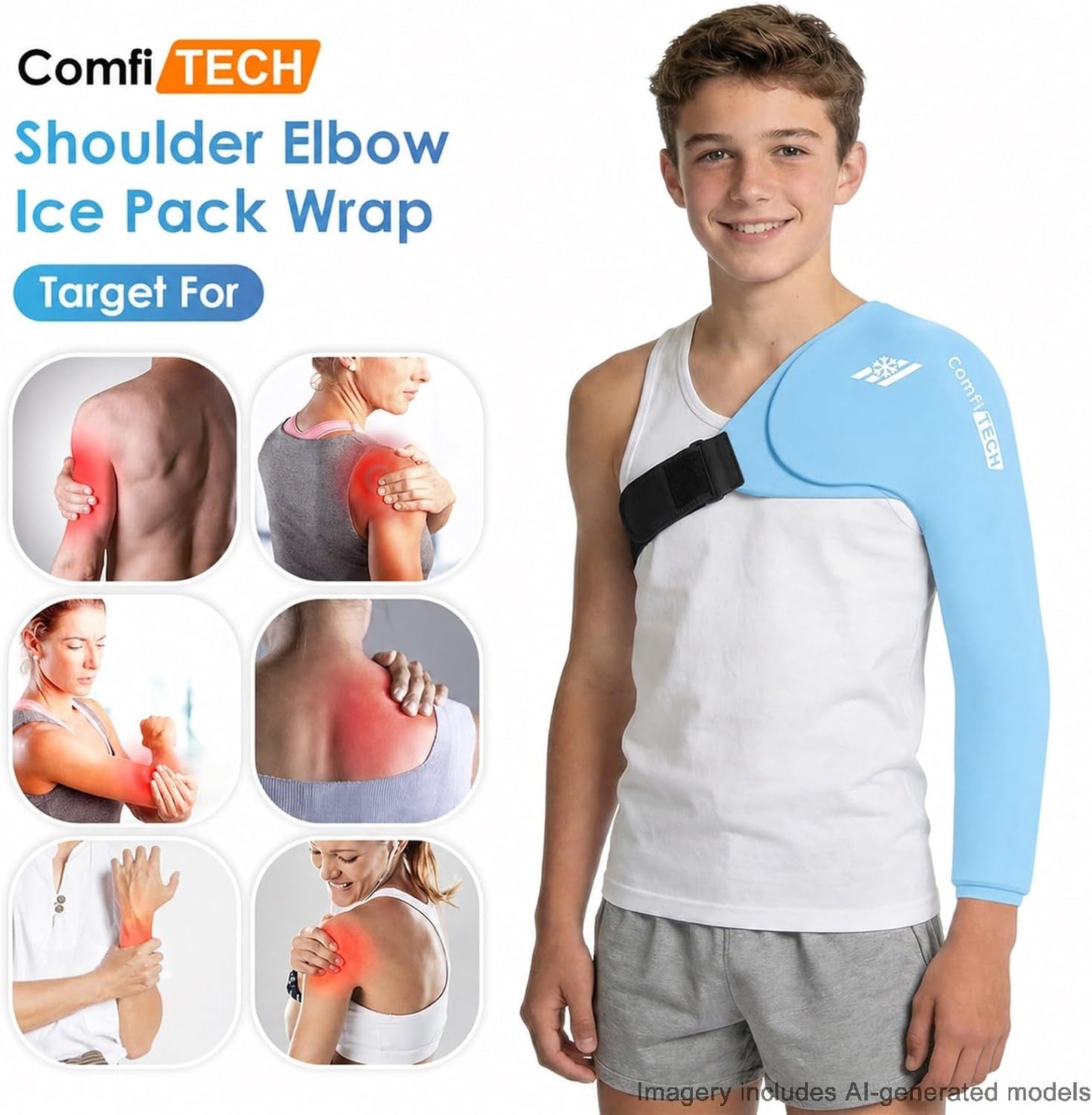 ComfiTECH Shoulder Arm Ice Pack Wrap for Pitchers & Volleyball Players, Reusable Ice Pack for Shoulder & Elbow & Arm Cooling, Adjustable Ice Arm Sleeve for Post-Training Recovery & Muscle Comfort, S