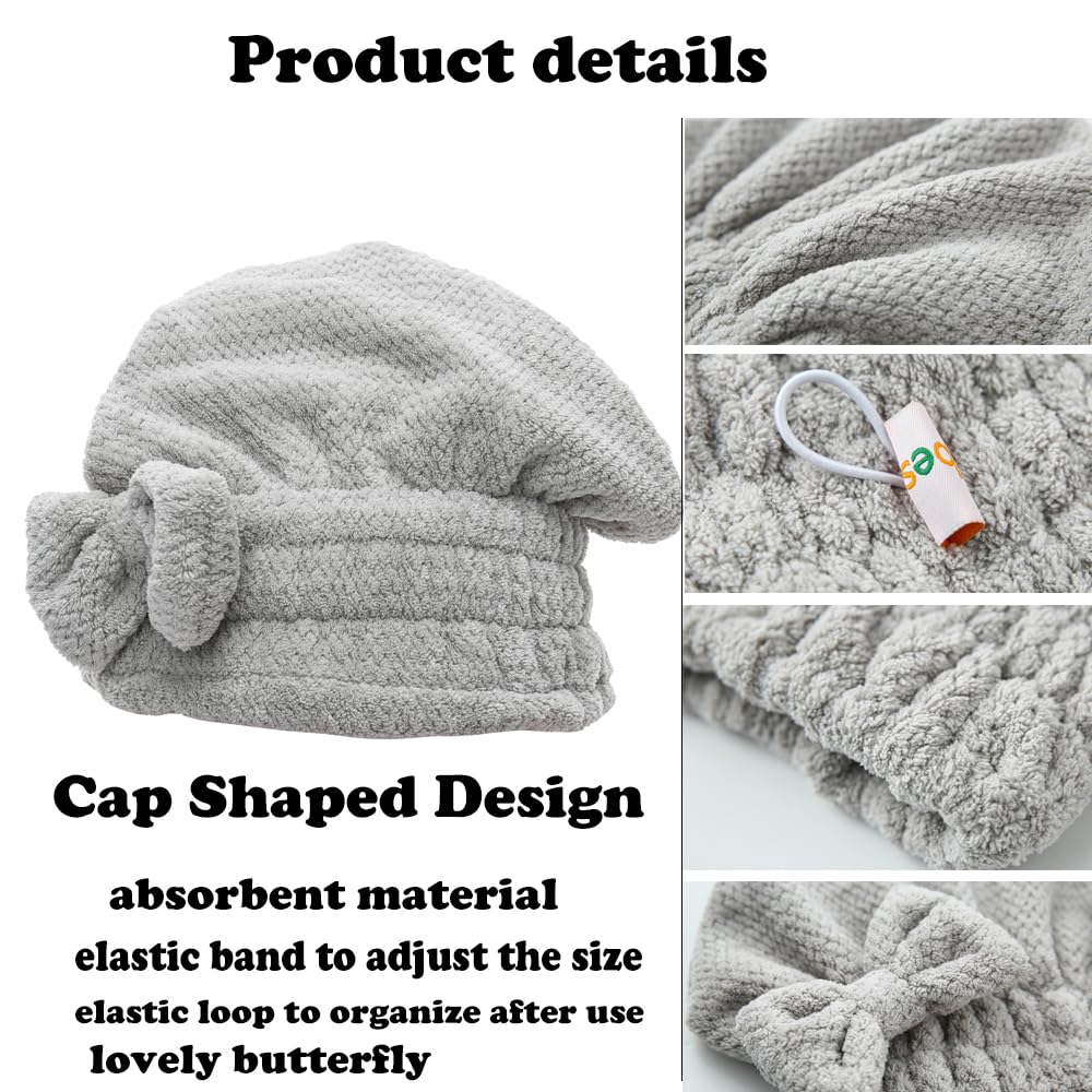 M-bestl 2 Pack Microfiber Hair Towel Wrap,Hair Drying Towel with Button,Quick Dry Hair Towel Turban for Women,Absorbent Anti-frizz Head Towel for Long Thick Curly Hair(Pink&Beige)