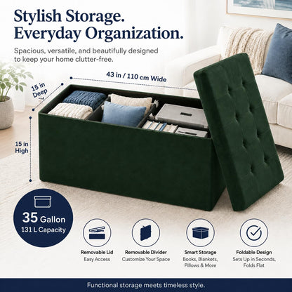 ALASDO Storage Ottoman Footrest Stool Small Ottoman with Storage Foldable Ottomans Foot Rest Footstool Bench for Living Room 17x13x13inches Grey
