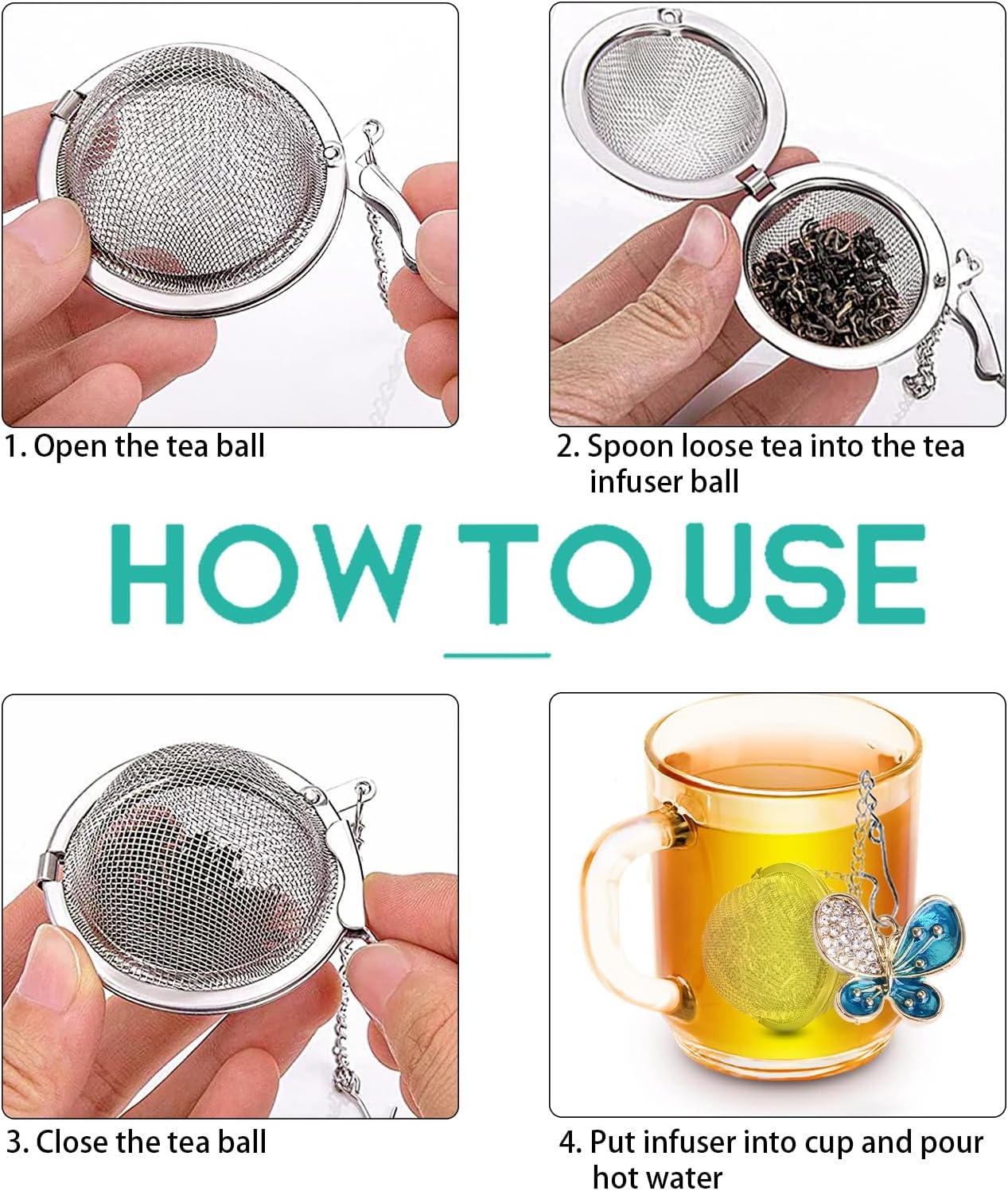 NSTaygate 2pcs Tea Infuser,Loose Leaf Tea Steeper Tea Strainer with Charm Handmade Dragonfly Butterfly Pendant Tea Ball Tea Filter Tea Infusers for Loose Tea