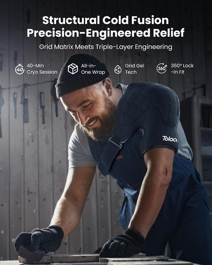 Tolaccea Shoulder Ice Pack Brace with Integrated Triple-Layer Coldfocus Gel, Shoulder Compression Frozen Sleeve with 40-Min Cold & Hot Therapy for Rotator Cuff, Tendonitis, Surgery Recovery