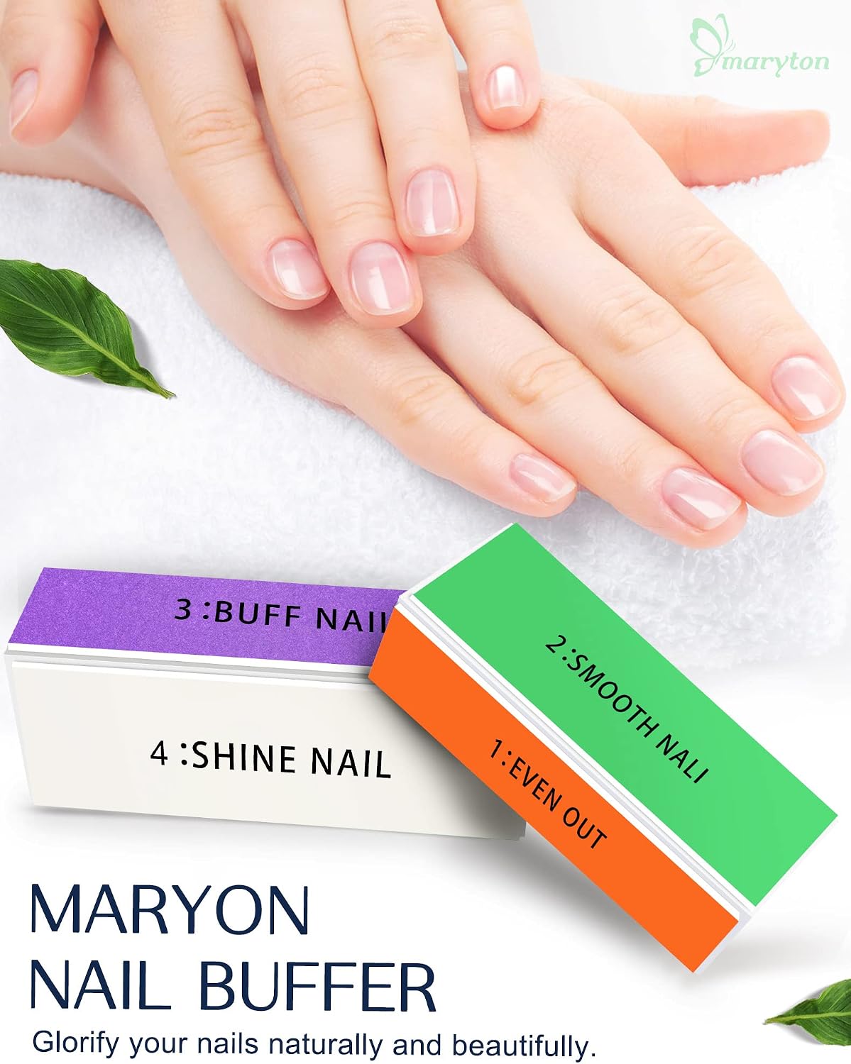 Maryton Nail Buffer Block, Medium/Fine Grit 100/180 Finishing Buffers for Acrylic Nails Gel Polish Nails, 3 Way Professional Pedicure Manicure Buffer Kits, 5 Count (Purple)