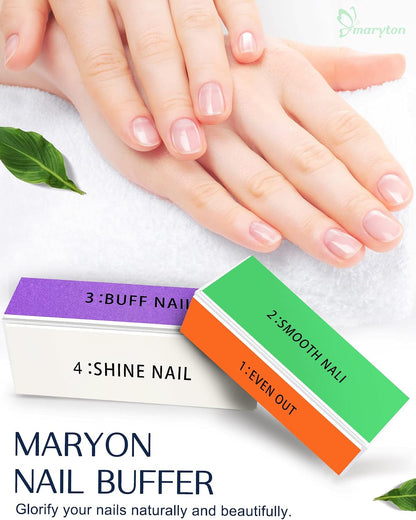Maryton Nail Buffer Block, Medium/Fine Grit 100/180 Finishing Buffers for Acrylic Nails Gel Polish Nails, 3 Way Professional Pedicure Manicure Buffer Kits, 5 Count (Purple)