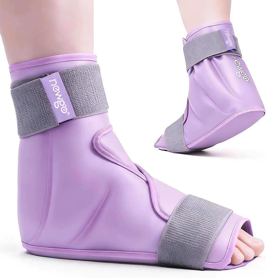 NEWGO Foot Ice Pack Wrap for Plantar Fasciitis Relief, 360° Full Coverage Reusable Gel Ice Boot for Heel & Ankle Pain, Cold Compression for Swelling, Achilles Tendonitis & Ankle Sprain- Black