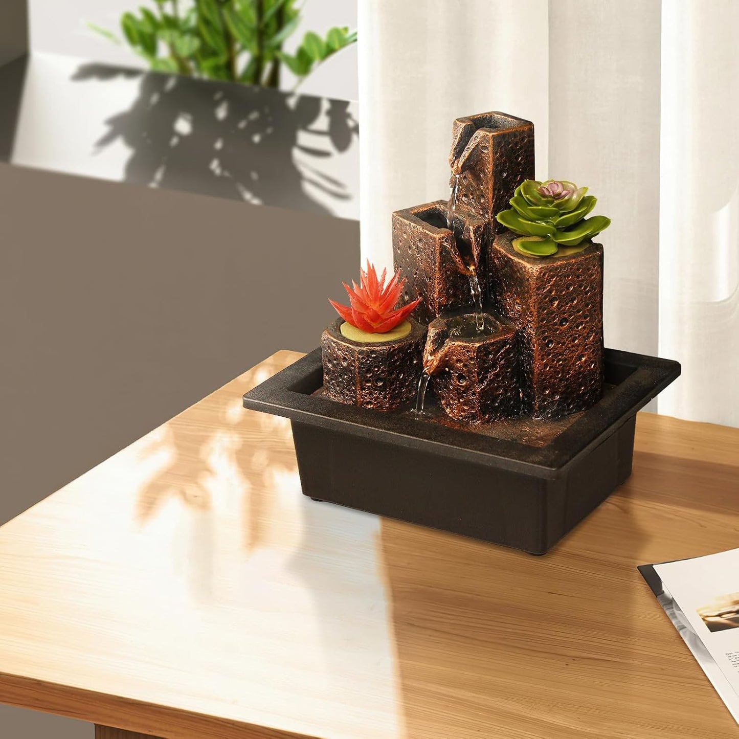 Tabletop Waterfall Fountain Indoor Themed Coral Seashell Tabletop Water Fountain Meditation (Ocean)