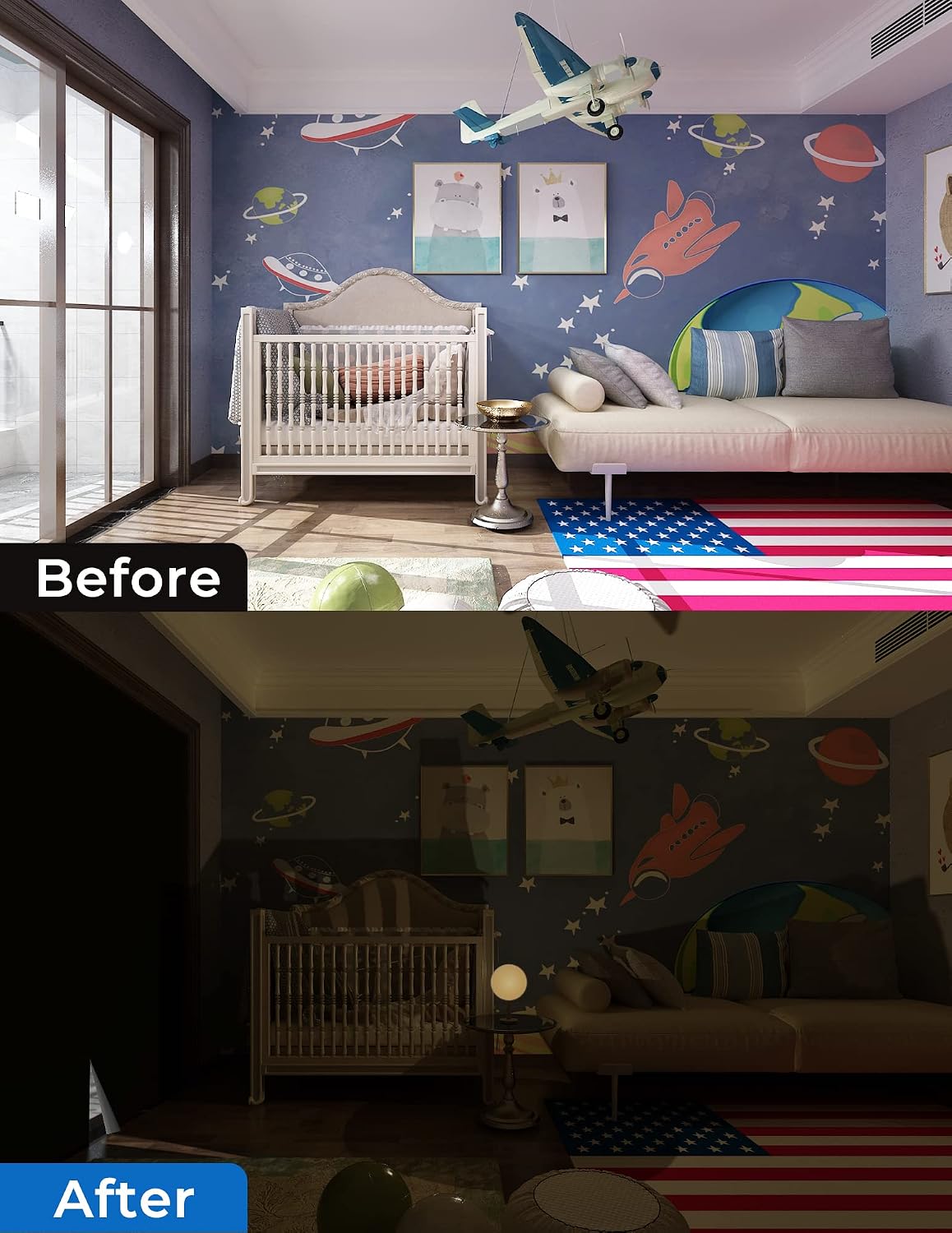Sumobaby Blackout Curtains 63"x70" Portable No Drill Black Out Window Cover - Colors A