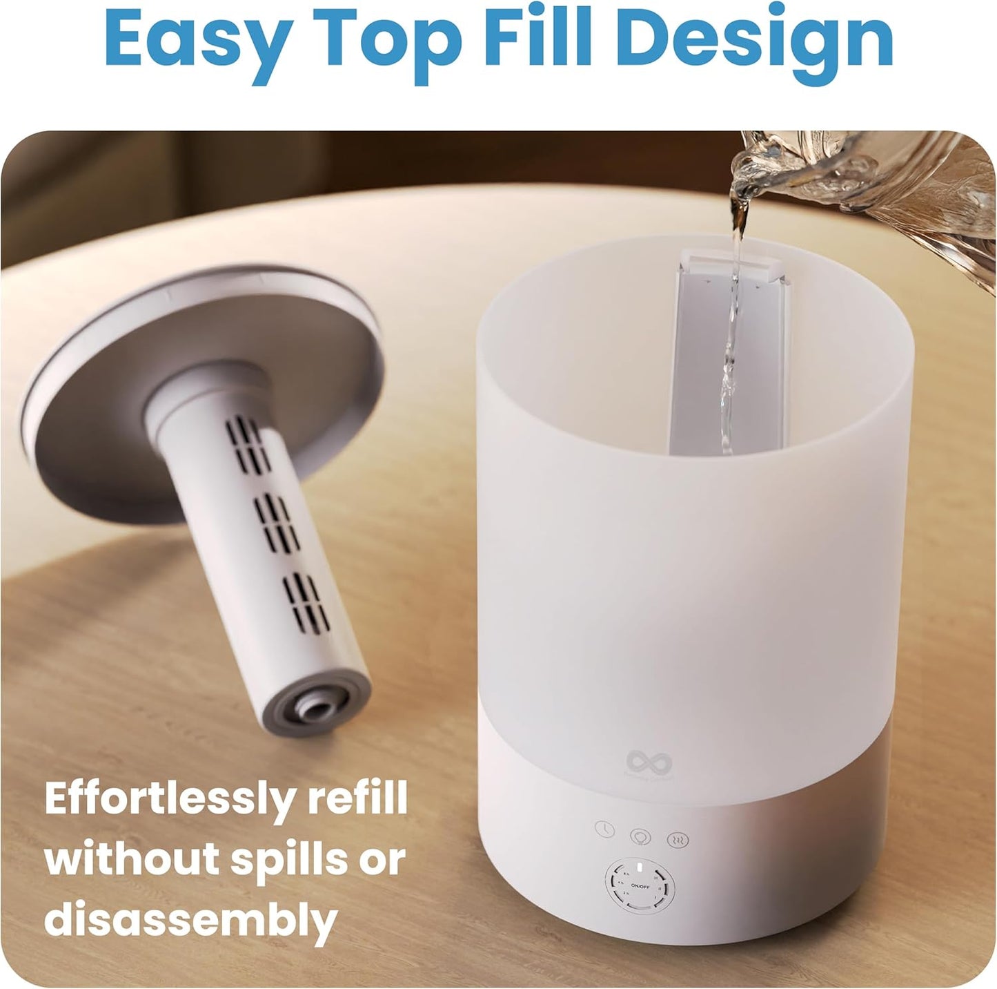 Everlasting Comfort 2.5L Top Fill Humidifier for Bedroom – Quiet, Easy to Fill & Clean, 24HR Runtime, Night Lights, Timer, Ultrasonic Cool Mist, Auto Shut-Off for Indoor Use - White
