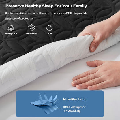 BEDLORE Waterproof Mattress Protector, King Size Mattress Pad with Deep Pocket 6"-18" Depth, Soft Noiseless Dirt-Proof Bed Mattress Cover Washable for Home, Bedroom, Hotel (Gray)