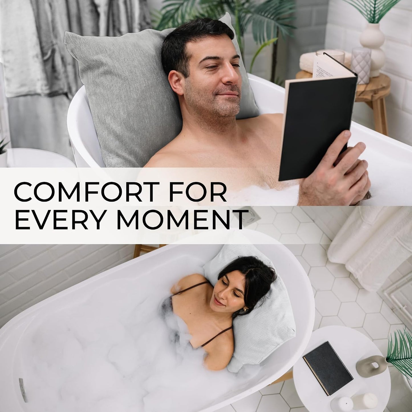 Luxury Bath Pillow for Tub - Thick and Comfortable Bathtub Pillow Support for Head and Neck and Back - Washable Quick-Drying Bath Pillows - Bath Cushion for Home Spa - Fits Any Bathtub - Light Gray