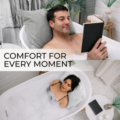 Luxury Bath Pillow for Tub - Thick and Comfortable Bathtub Pillow Support for Head and Neck and Back - Washable Quick-Drying Bath Pillows - Bath Cushion for Home Spa - Fits Any Bathtub - Light Gray