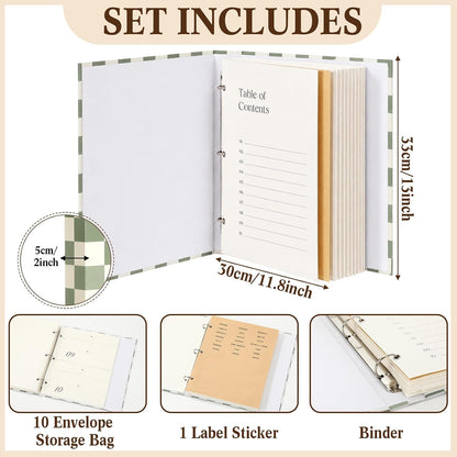 Important Document Organizer Folder Binder Checkered, Green
