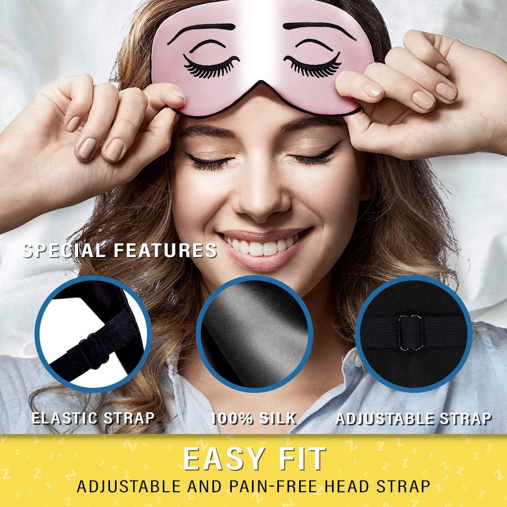 Jersey Slumber 100% Silk Sleep Mask for Women Men Side Sleeper - Light Blocking Eye Mask for Sleeping, Zero Pressure Soft Blindfold, Adjustable Strap, Silk Eye Cover for Travel Nap - Black