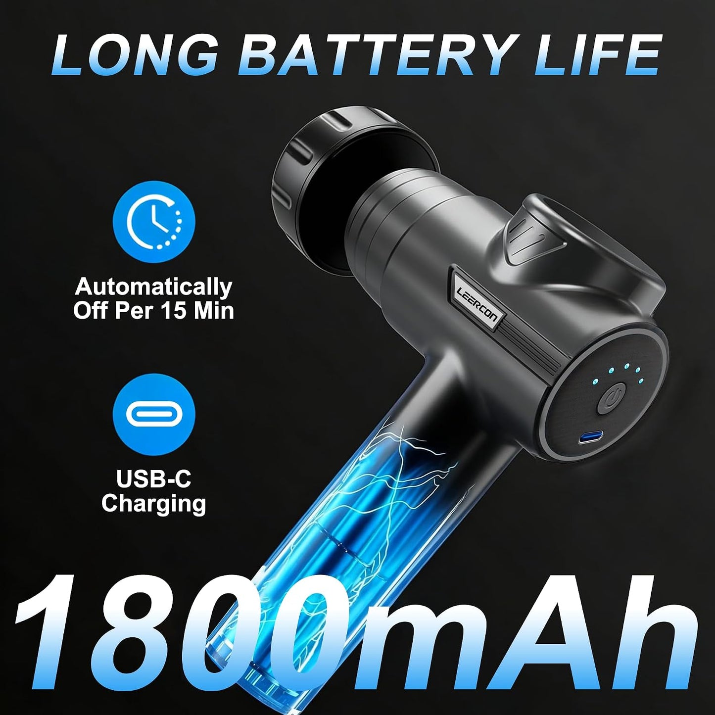 LEERCON Mini Massage Gun, Deep Tissue Relief, 6 Speeds, 4 Heads, Portable for Travel, Office & Home, Gift for Men & Women (Gray)