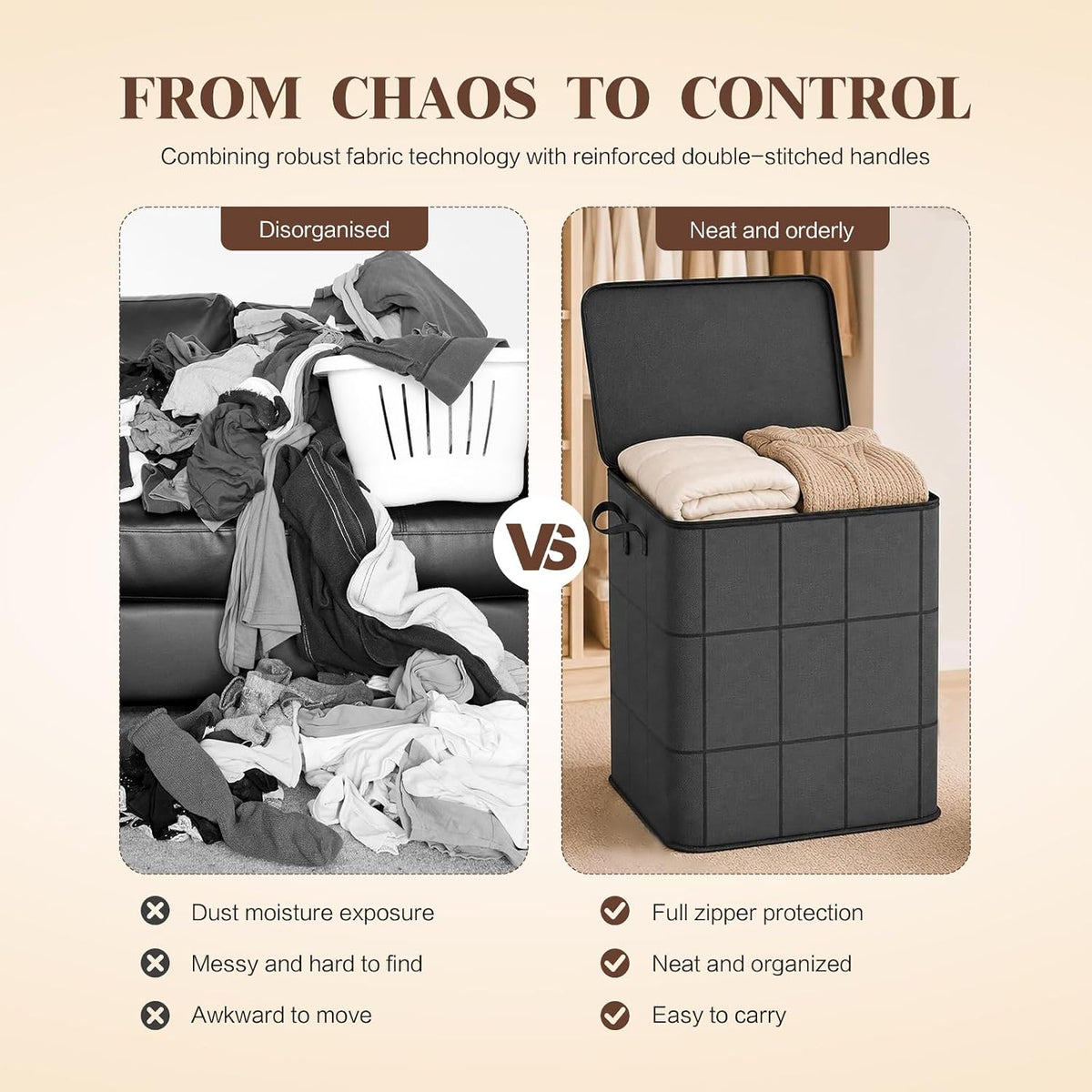 180L Spacious Moving Storage Bin 2PC, L Zippered Fabric Clothes Organizer