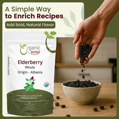 Organic Way Dried Elderberry Whole - Herbal Tea (16 Oz)