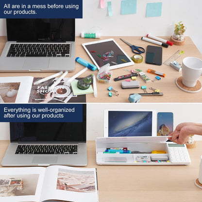 TSJ OFFICE Whiteboard Weekly Dry-Erase-Board - Desktop White Board Calendar Desk Organizers with Accessories Computer Keyboard Stand with Drawer, for Office, Home, School Supplies - White Calendar