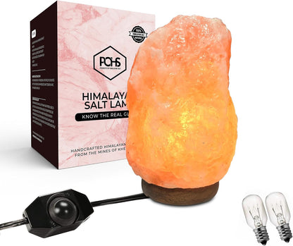 POHS 10–12 Inch Tall, 11–15 lbs Extra Large Himalayan Pink Salt Lamp | 100% Authentic Natural Hand-Carved Crystal Rock Salt Lamp with Wooden Base, Dimmable Cord & Bulb Replacement Included