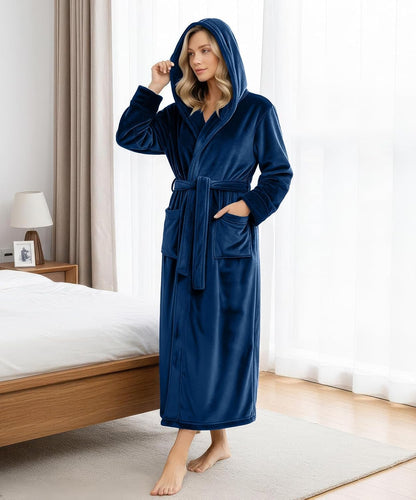 Premium Ultra Soft Robes for Women with Hood Plush Fleece Long Bathrobe