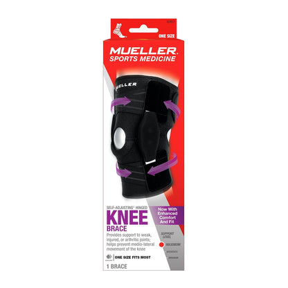 MUELLER Sports Medicine Self Adjusting Hinged Knee Brace for Men and Women, Knee Stabilizer for Compression and Pain Relief Support, Ideal for Arthritis, Sprains, Black, One Size