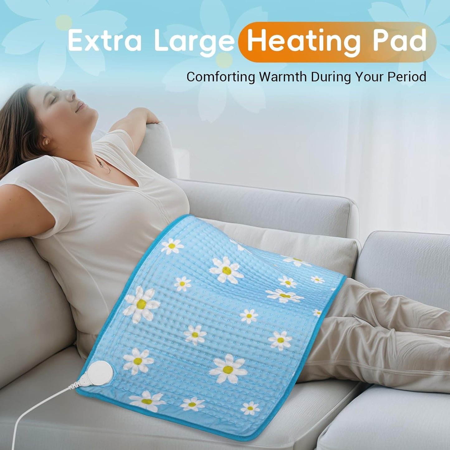 Comfytemp Extra Large Heating Pad for Back & Period, 33''x 17'' King Size FSA Eligible Pack, Birthday Gifts for Women Men Mom Dad, HSA Electric XL Heat Wrap for Body/Shoulder/Neck/Knee, Washable, Blue