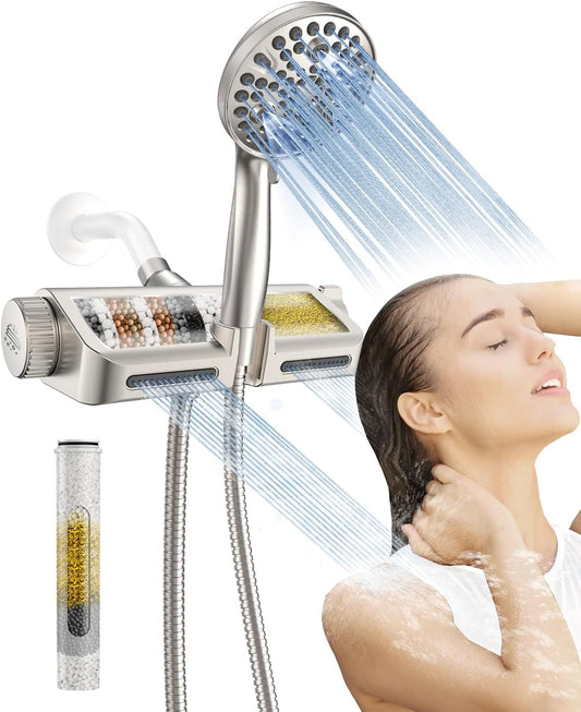 MakeFit Filtered Shower Head with Handheld Combo Matte Black - Dual 2-in-1 Spa System with Massage Shower and 10 Modes Hand Held Shower, High Pressure with Built in Power Wash Mode