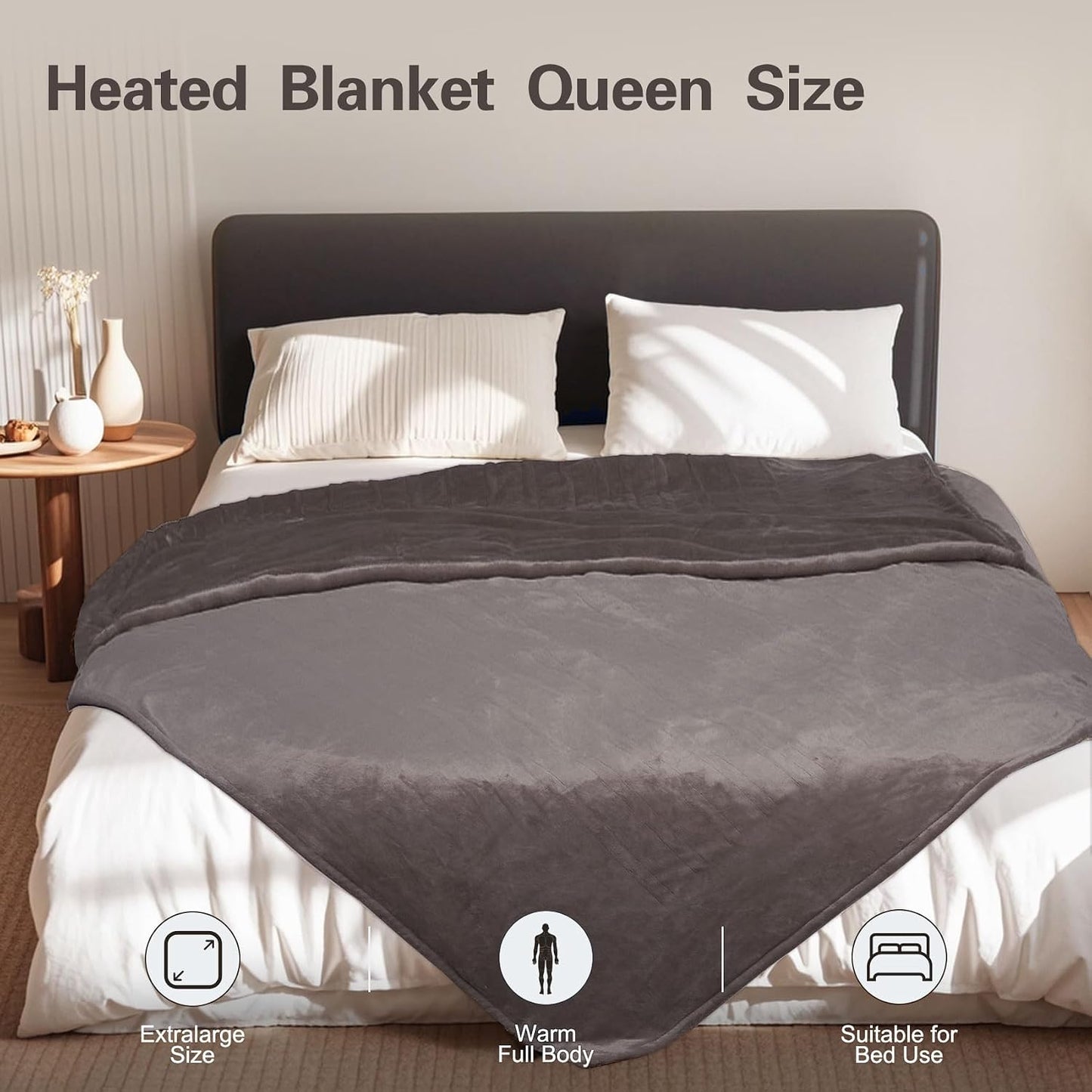 Tefici Electric Heated Blanket Throw, Super Cozy Soft 2-Layer Flannel 50" x 60" Heated Throw with 3 Heating Levels & 4 Hours Auto Off, Machine Washable, ETL&FCC Certified, Home Office Use, Red