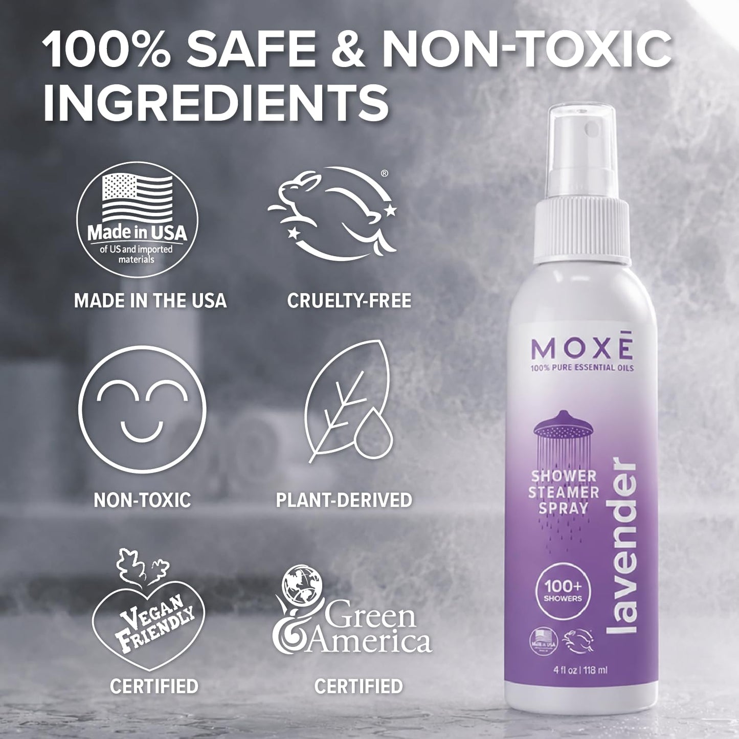 MOXĒ Eucalyptus Oil Shower Mist, Spa Steam Spray, Certified Natural 100% Essential Oils, Made in USA, Aromatherapy, Sinus Congestion Relief, Tension Relief, 4 Ounces