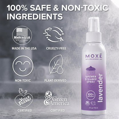 MOXĒ Eucalyptus Oil Shower Mist, Spa Steam Spray, Certified Natural 100% Essential Oils, Made in USA, Aromatherapy, Sinus Congestion Relief, Tension Relief, 4 Ounces