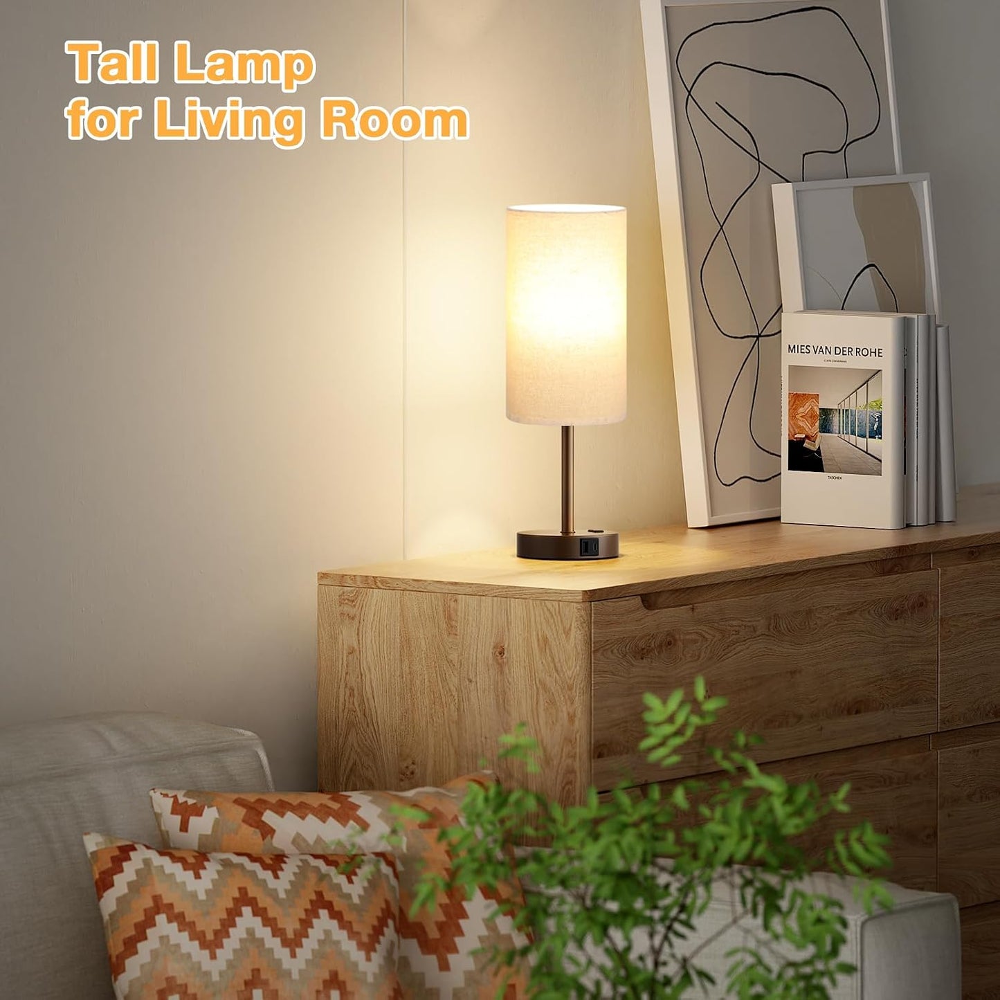 Dicoool Touch Bedside Table Lamp with USB - 3 Way Dimmable Wood Lamp for Bedroom Nightstand, Desk Lamp with Charging Station for Dorm, Living Room, Office, Kids Room, Small, 14in