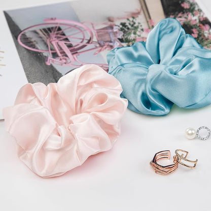 LILYSILK Silk Hair Scrunchies / Ties for Frizz & Breakage Prevention, 100% Mulberry, No Damage, Elastic ponytail Holders, 1Pc, Coffee - Colors B