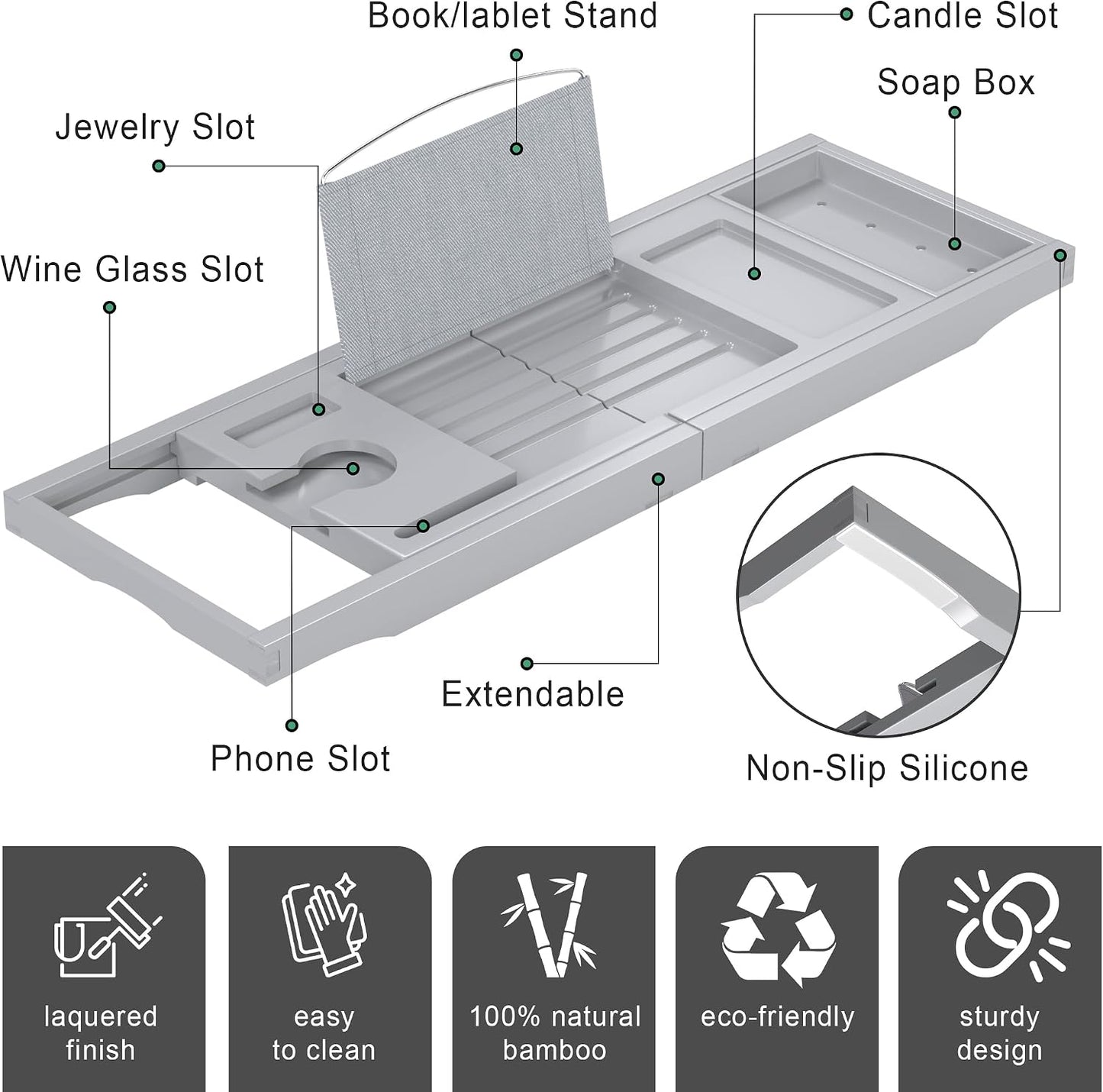 Foldable Bathtub Caddy Tray for Tub,Bamboo Expandable Bath Table Trays,Premium Bathroom Accessories for New Home & Mothers Day & Birthday Gifts for Couples,Natural