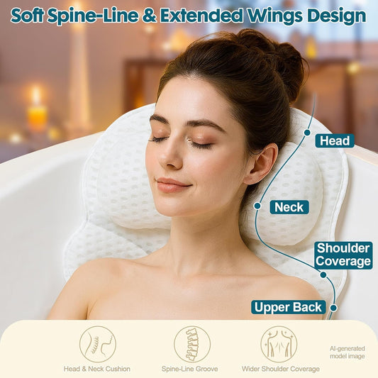 Bath Pillows for Tub, Bathtub Pillow for Head & Neck, Spine-Line Groove