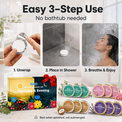 12 Tablets Shower Steamers Aromatherapy, Morning Evening Shower Tablets Set, Gift for Women and Men, Self Care Lavender Rose Lemongrass Coconut Eucalyptus Mint